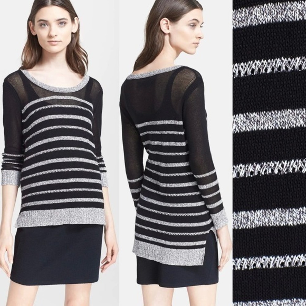 Rag & Bone Azra Striped Knit Black Gray Lightweight Pullover Sweater